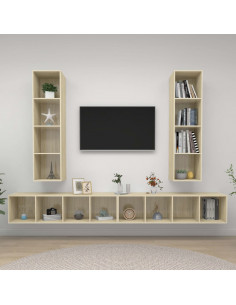 Mobile TV a Parete 4 pz Rovere Sonoma in Truciolato