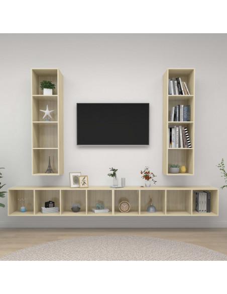 Mobile TV a Parete 4 pz Rovere Sonoma in Truciolato