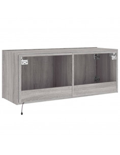 Mobile TV a Parete con Luci LED Grigio Sonoma 100x35x41 cm