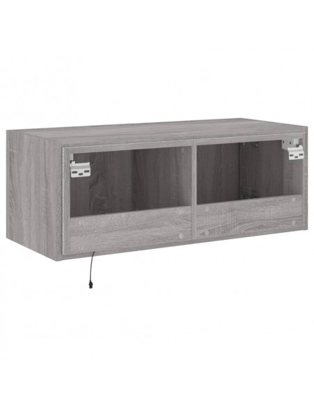 Mobile TV a Parete con Luci LED Grigio Sonoma 80x35x31 cm