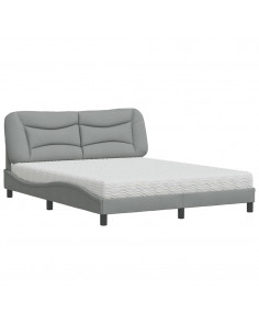 Letto con Materasso Grigio Chiaro160x200 cm Tessuto 2
