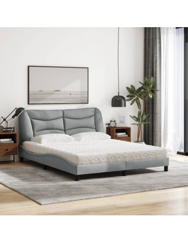 Letto con Materasso Grigio Chiaro160x200 cm Tessuto