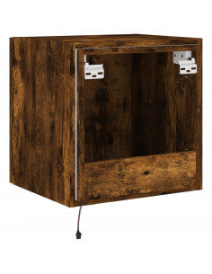 Mobile TV a Parete con Luci LED Rovere Fumo 40,5x35x40 cm