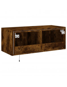 Mobile TV a Parete con Luci LED Rovere Fumo 80x35x31 cm