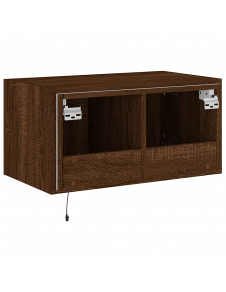 Mobile TV a Parete con Luci LED Rovere Marrone 60x35x31 cm