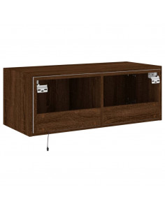 Mobile TV a Parete con Luci LED Rovere Marrone 80x35x31 cm
