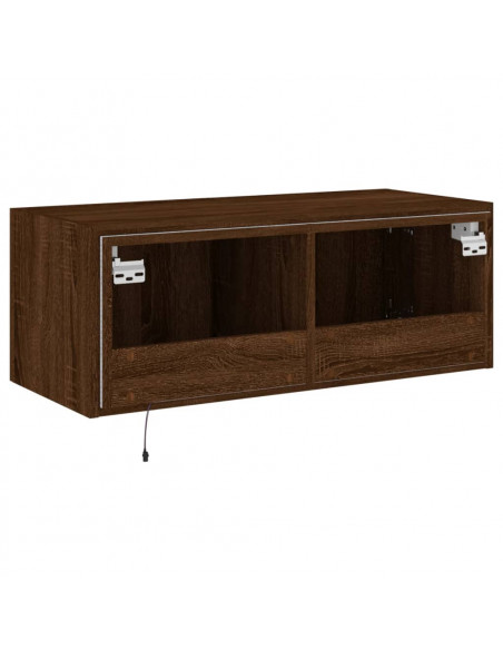 Mobile TV a Parete con Luci LED Rovere Marrone 80x35x31 cm