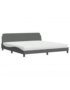 Letto con Materasso Grigio Scuro 200x200 cm in Tessuto 2