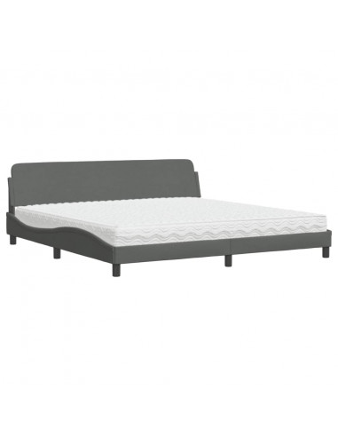 Letto con Materasso Grigio Scuro 200x200 cm in Tessuto