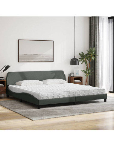 Letto con Materasso Grigio Scuro 200x200 cm in Tessuto