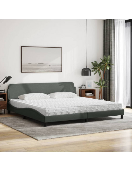 Letto con Materasso Grigio Scuro 200x200 cm in Tessuto