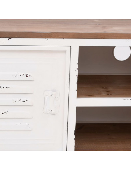 Mobile TV Bianco 110x30x40cm in Ferro e Legno Massello di Abete