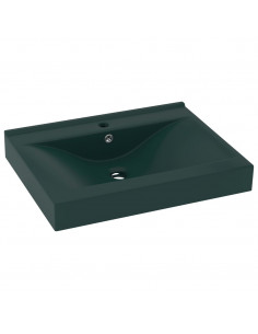 Lavabo con Foro Rubinetto Verde Scuro Opaco 60x46cm in Ceramica 2