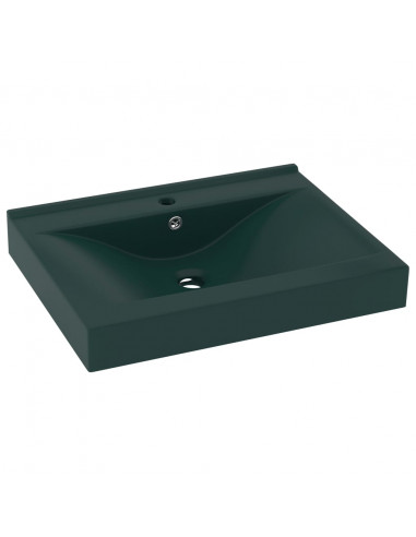 Lavabo con Foro Rubinetto Verde Scuro Opaco 60x46cm in Ceramica