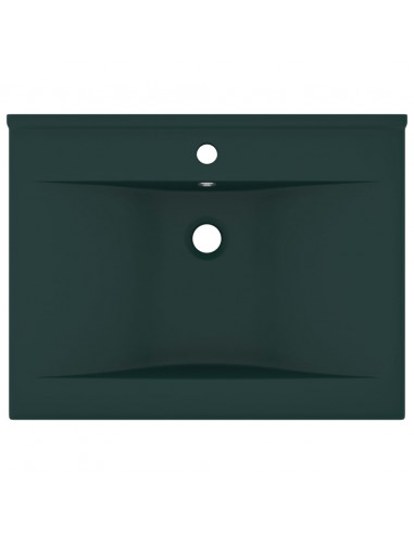 Lavabo con Foro Rubinetto Verde Scuro Opaco 60x46cm in Ceramica