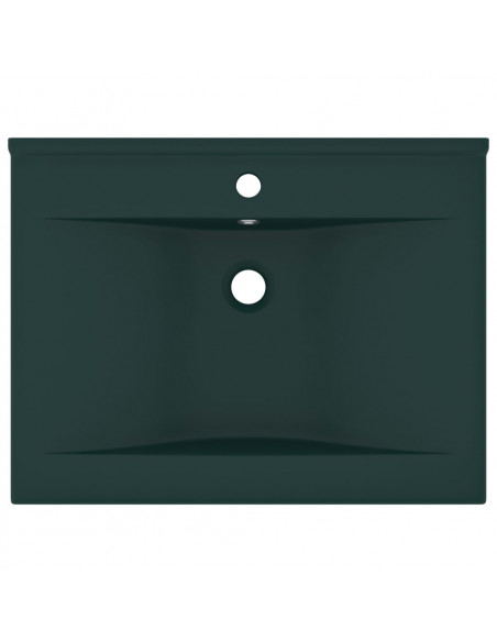 Lavabo con Foro Rubinetto Verde Scuro Opaco 60x46cm in Ceramica