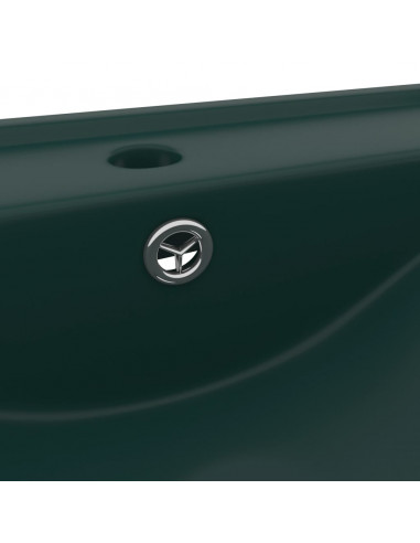 Lavabo con Foro Rubinetto Verde Scuro Opaco 60x46cm in Ceramica