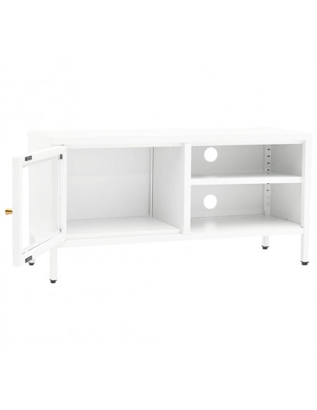 Mobile TV Bianco 90x30x44 cm in Acciaio e Vetro
