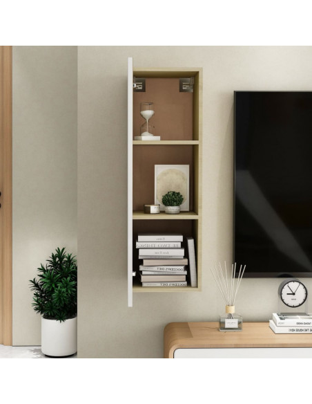 Mobile TV Bianco e Rovere Sonoma 30,5x30x90cm Legno Multistrato