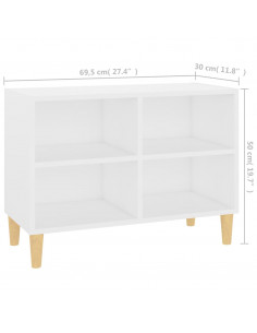 Mobile TV con Gambe in Legno Massello Bianco 69,5x30x50 cm