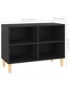Mobile TV con Gambe in Legno Massello Nero 69,5x30x50 cm