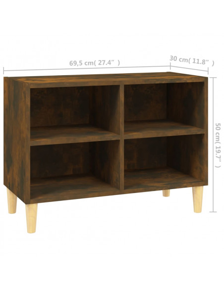 Mobile TV con Gambe in Legno Massello Rovere Fumo 69,5x30x50 cm