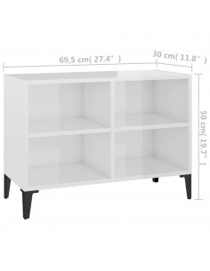 Mobile TV con Gambe in Metallo Bianco Lucido 69,5x30x50 cm