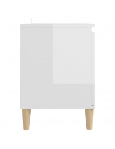 Mobile TV con Gambe Legno Massello Bianco Lucido 103,5x35x50 cm