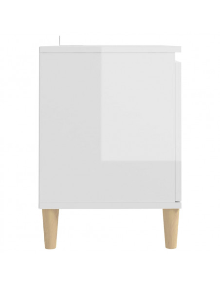 Mobile TV con Gambe Legno Massello Bianco Lucido 103,5x35x50 cm