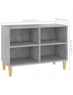 Mobile TV con Gambe Legno Massello Grigio Cemento 69,5x30x50 cm