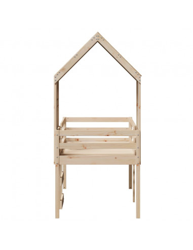 Letto a Soppalco con Tetto 90x200 cm in Legno di Pino