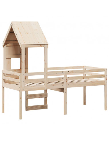 Letto a Soppalco con Tetto 90x200 cm in Legno di Pino