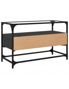 Mobile TV con Piano in Vetro Nero 80x35x51 cm Legno Multistrato