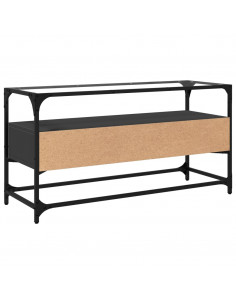 Mobile TV con Piano in Vetro Nero 98x35x51 cm Legno Multistrato