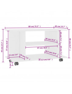 Mobile TV con Ruote Bianco 80x40x45 cm in Legno Multistrato