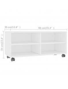 Mobile TV con Ruote Bianco 90x35x35 cm in Legno Multistrato