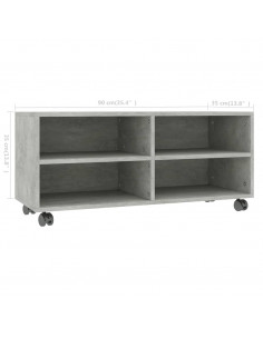 Mobile TV con Ruote Grigio Cemento 90x35x35 cm in Multistrato