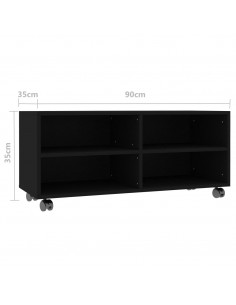 Mobile TV con Ruote Nero 90x35x35 cm in Legno Multistrato