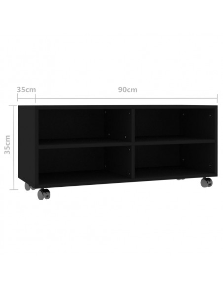Mobile TV con Ruote Nero 90x35x35 cm in Legno Multistrato
