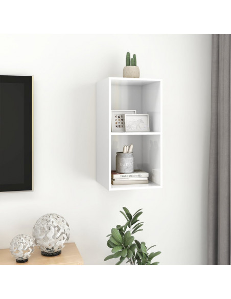 Mobile TV da Parete Bianco Lucido 37x37x72 cm Legno Multistrato