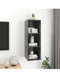 Mobile TV da Parete Grigio Lucido 37x37x107cm Legno Multistrato