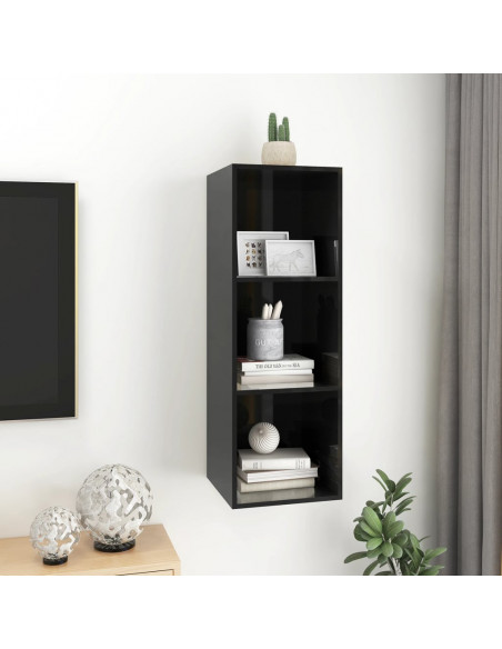 Mobile TV da Parete Nero Lucido 37x37x107 cm Legno Multistrato