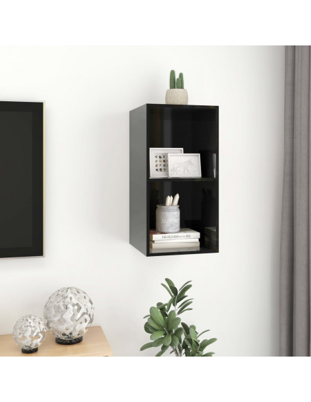 Mobile TV da Parete Nero Lucido 37x37x72 cm Legno Multistrato