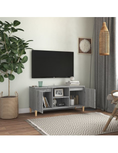 Mobile TV Gambe in Legno Massello Grigio Sonoma 103,5x35x50 cm