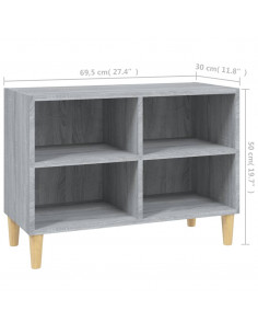Mobile TV Gambe in Legno Massello Grigio Sonoma 69,5x30x50 cm