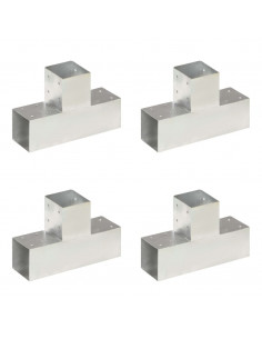 Connettori per Pali a Forma di T 4 pz Metallo Zincato 91x91 mm 2