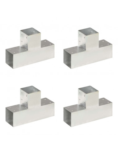 Connettori per Pali a Forma di T 4 pz Metallo Zincato 91x91 mm