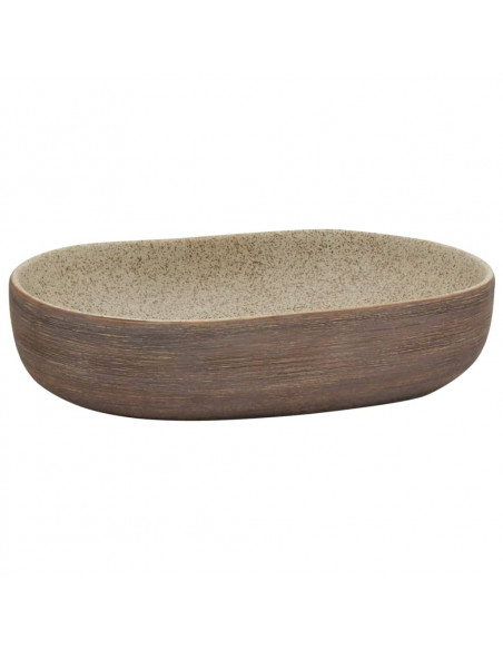 Lavabo da Appoggio Sabbia e Marrone Ovale 59x40x14 cm Ceramica