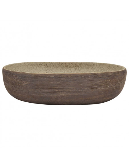 Lavabo da Appoggio Sabbia e Marrone Ovale 59x40x14 cm Ceramica
