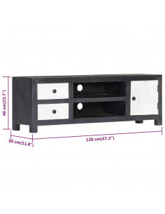 Mobile TV Intagliato a Mano Grigio Bianco 120x30x40 cm in Mango